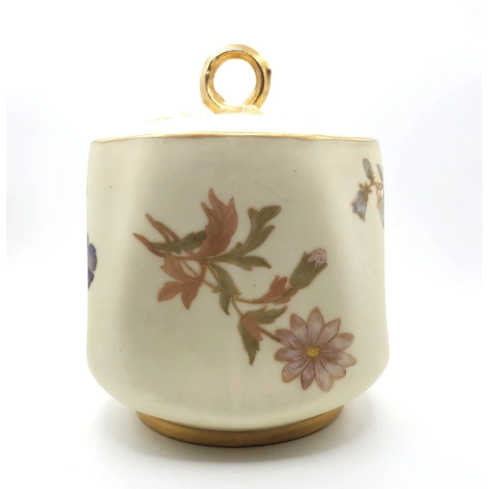 Vintage Bisque Biscuit  Cookie Jar Gold Gilt Flowers